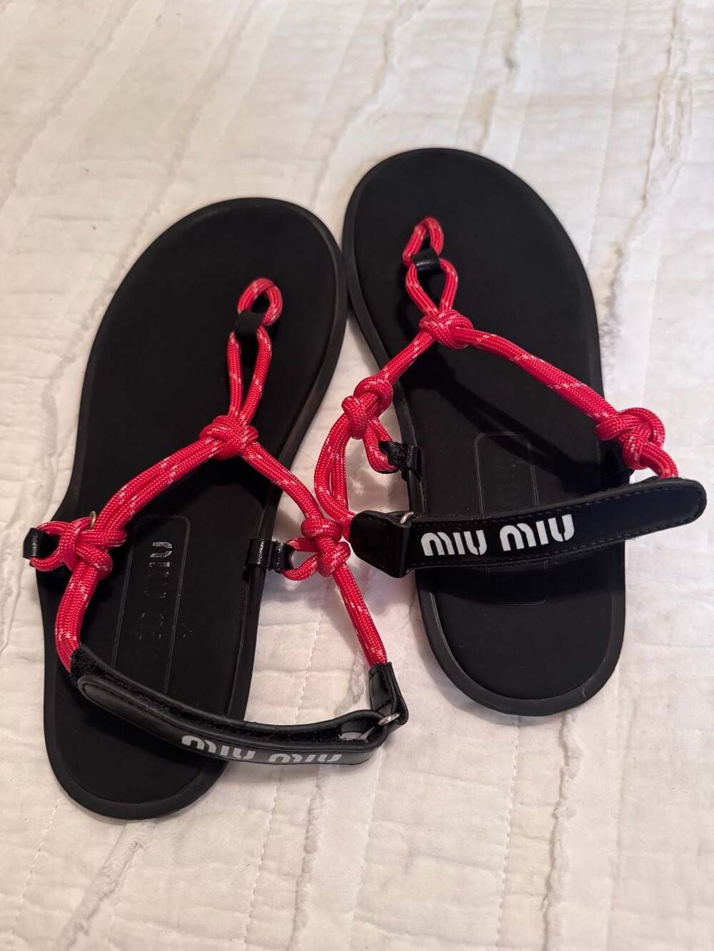 Miu Miu Riviere Cord and Leather Thong Sandals